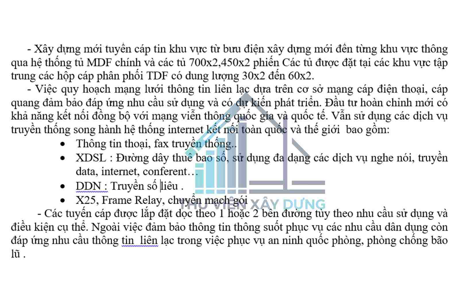 Hệ thống cáp thông tin thuộc bản đồ quy hoạch thông tin liên lạc khu dân cư Bửu Sơn