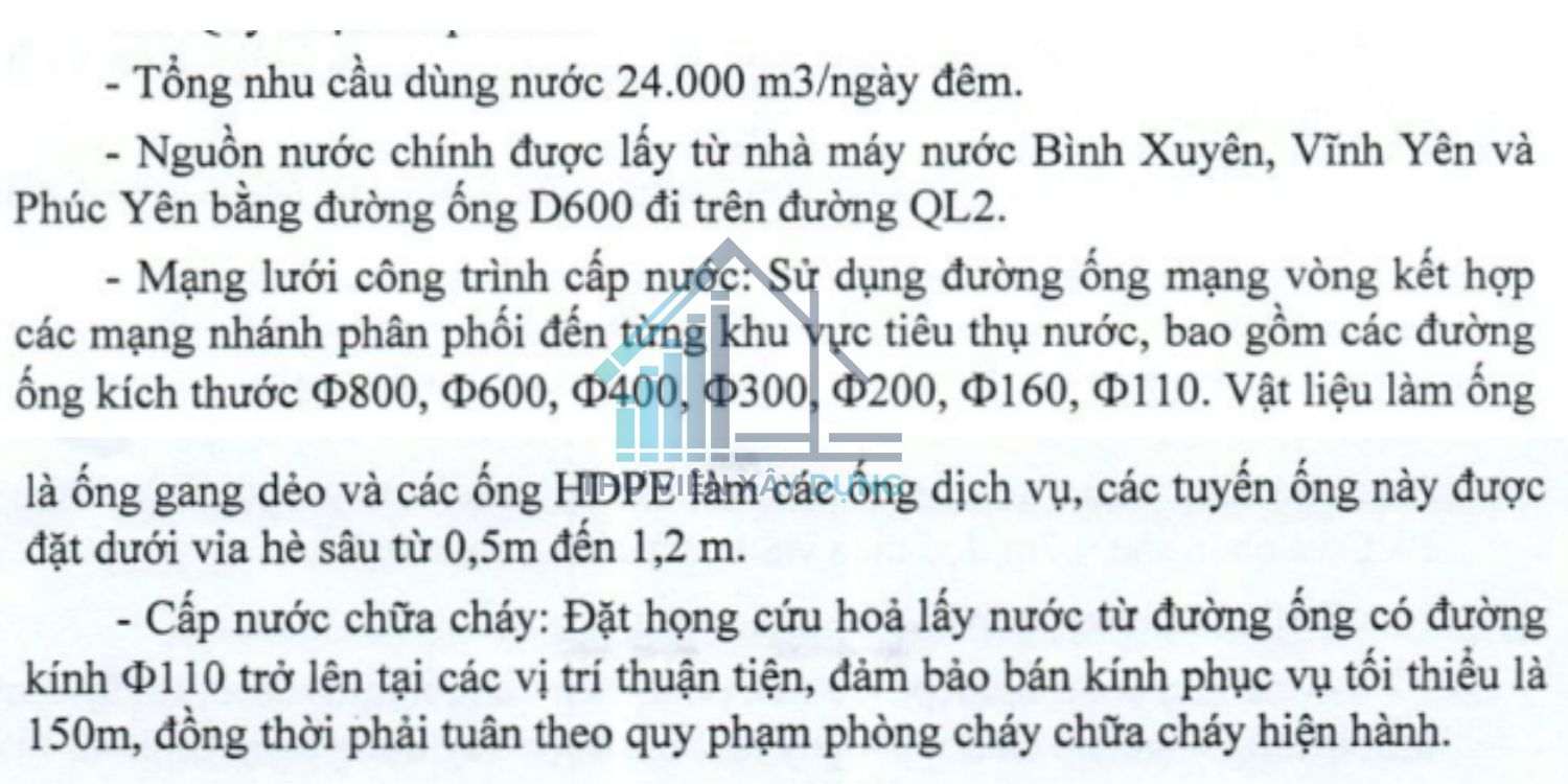 quy hoạch hệ thống cấp nước phát triển công nghiệp và đô thị phụ trợ khu vực hai bên QL2 huyện Bình Xuyên