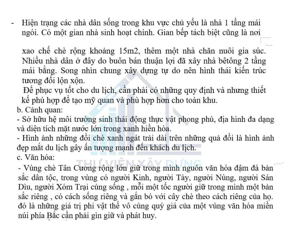 Một phần trong bản thuyết minh thuộc Bản đồ đánh giá hiện trạng kiến trúc cảnh quan