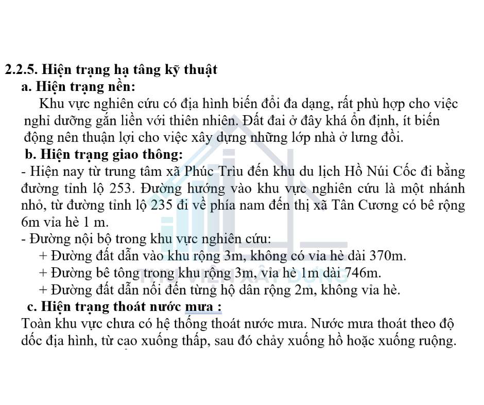 Một phần trong bản thuyết minh thuộc Bản đồ quy hoạch tổng mặt bằng sử dụng đất