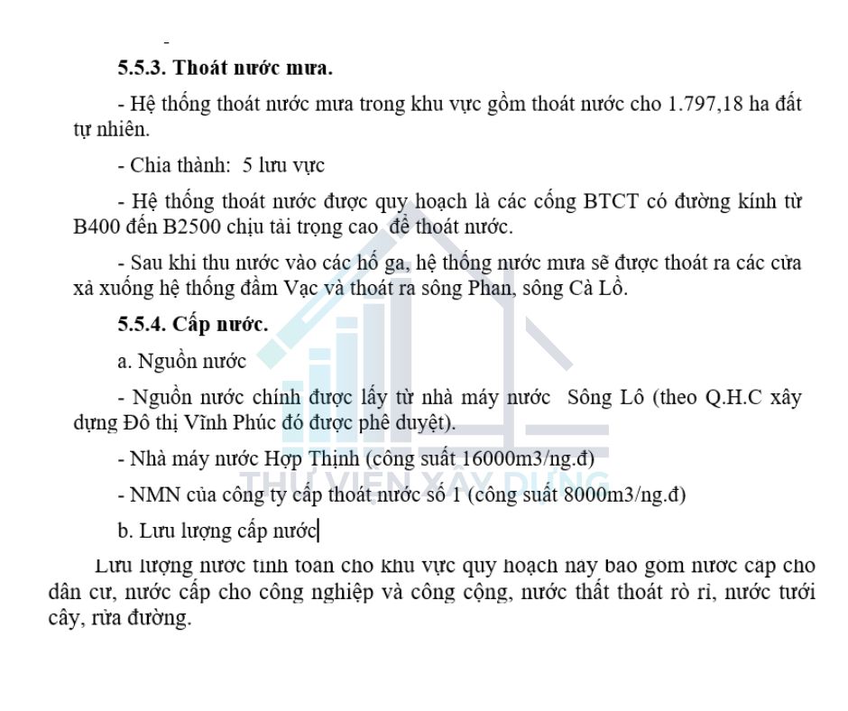 Một phần trong bản thuyết minh thuộc Bản đồ quy hoạch cấp nước