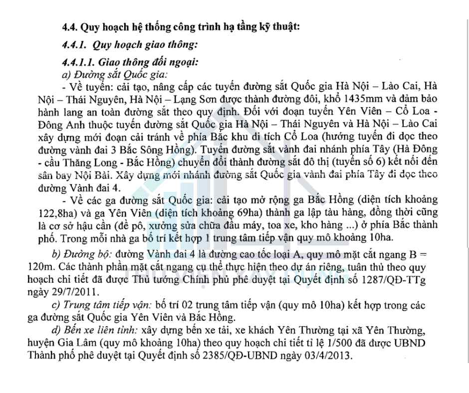 Một phần trong bản thuyết minh thuộc Bản đồ quy hoạch giao thông