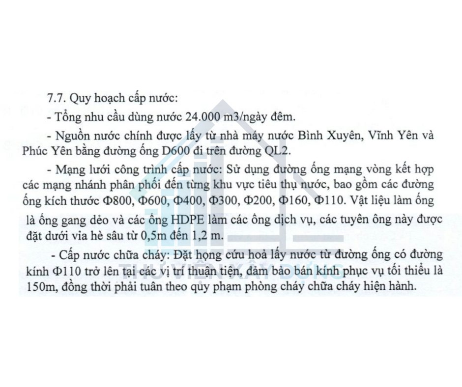 Một phần trong bản thuyết minh thuộc Bản đồ quy hoạch hệ thống cấp nước