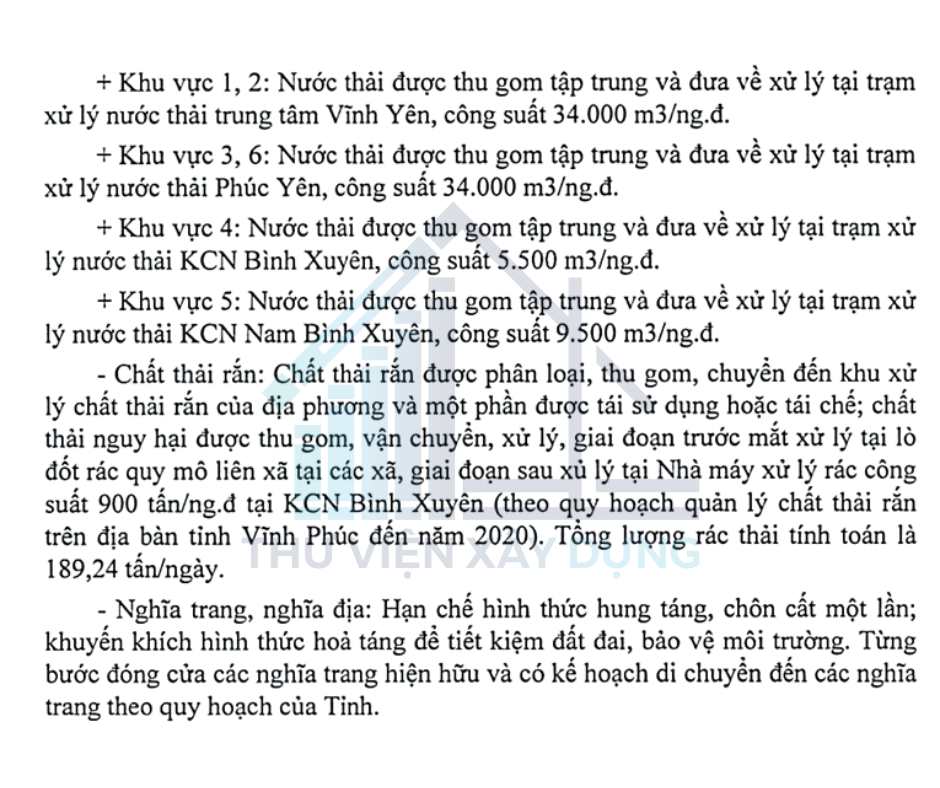 Một phần trong bản thuyết minh thuộc Bản đồ quy hoạch thoát nước thải, quản lí chất thải rắn và nghĩa trang